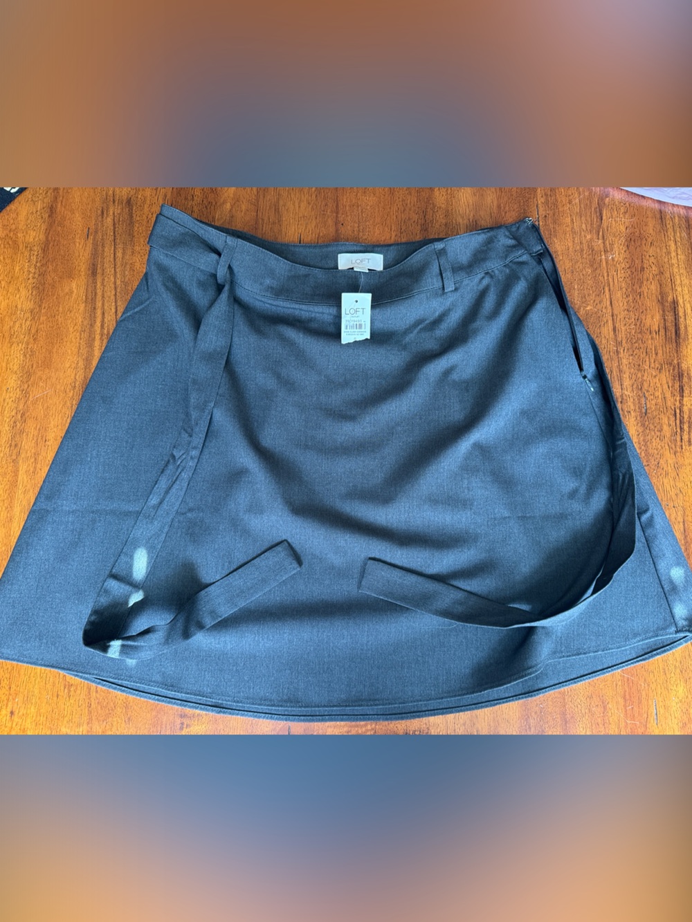 LOFT Charcoal Tie-Waist A-Line Skirt